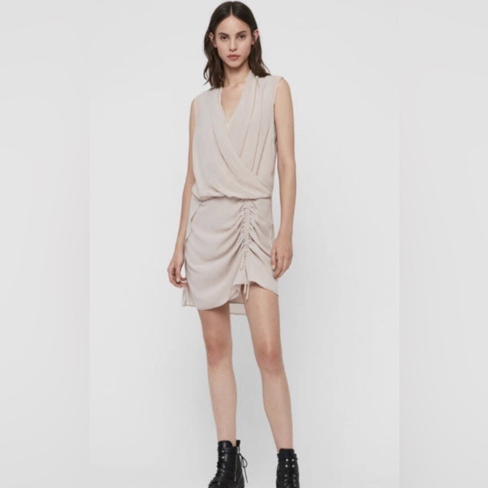 AllSaints Cathea Shift Drapey Ruched Dress Pink/Blush U.S. 00 - Picture 1 of 4